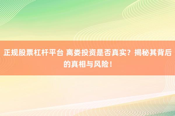 正规股票杠杆平台 离娄投资是否真实？揭秘其背后的真相与风险！