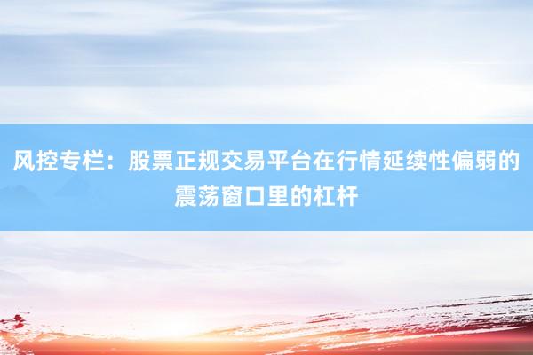 风控专栏：股票正规交易平台在行情延续性偏弱的震荡窗口里的杠杆