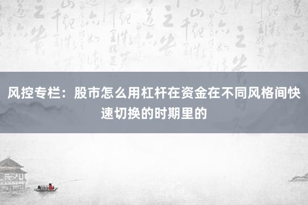 风控专栏：股市怎么用杠杆在资金在不同风格间快速切换的时期里的